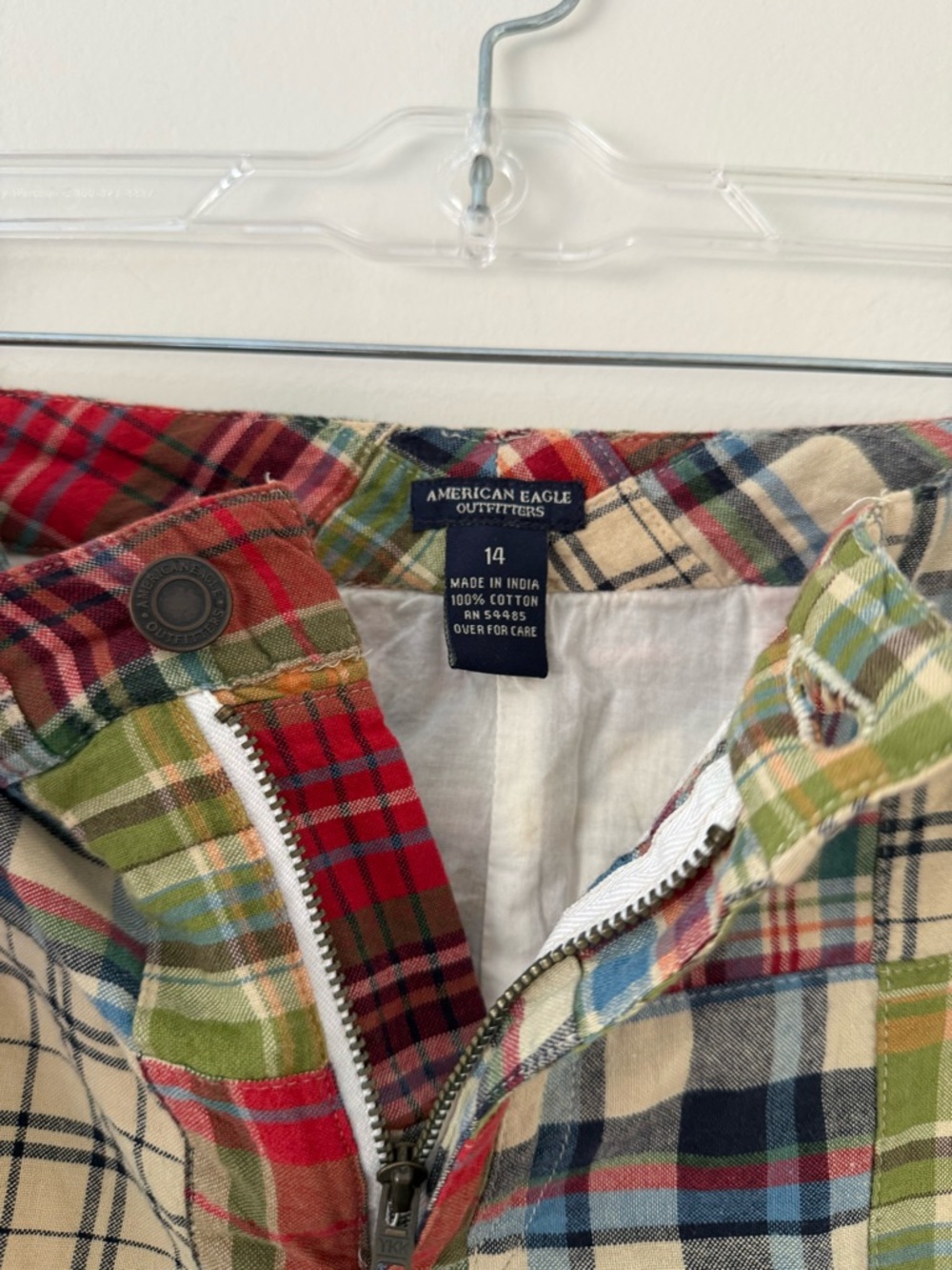 Vintage Y2K Plaid Patchwork Low Rise Mini Skirt Sz 14 American Eagle Outfitters - Picture 3 of 13